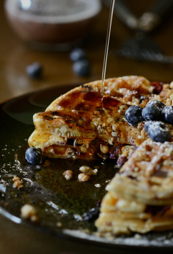 Foodie fridays: blueberry waffles with brown sugar streusel and blueberry syrup