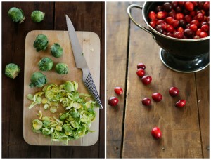 sweet potato bites with apple cider brussel sprouts & cranberry