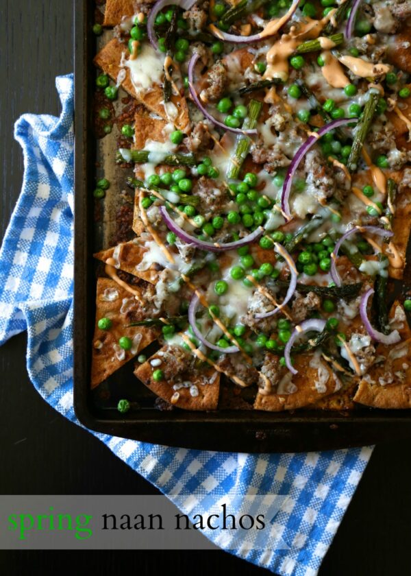 spring naan nachos with smoky chipotle dressing