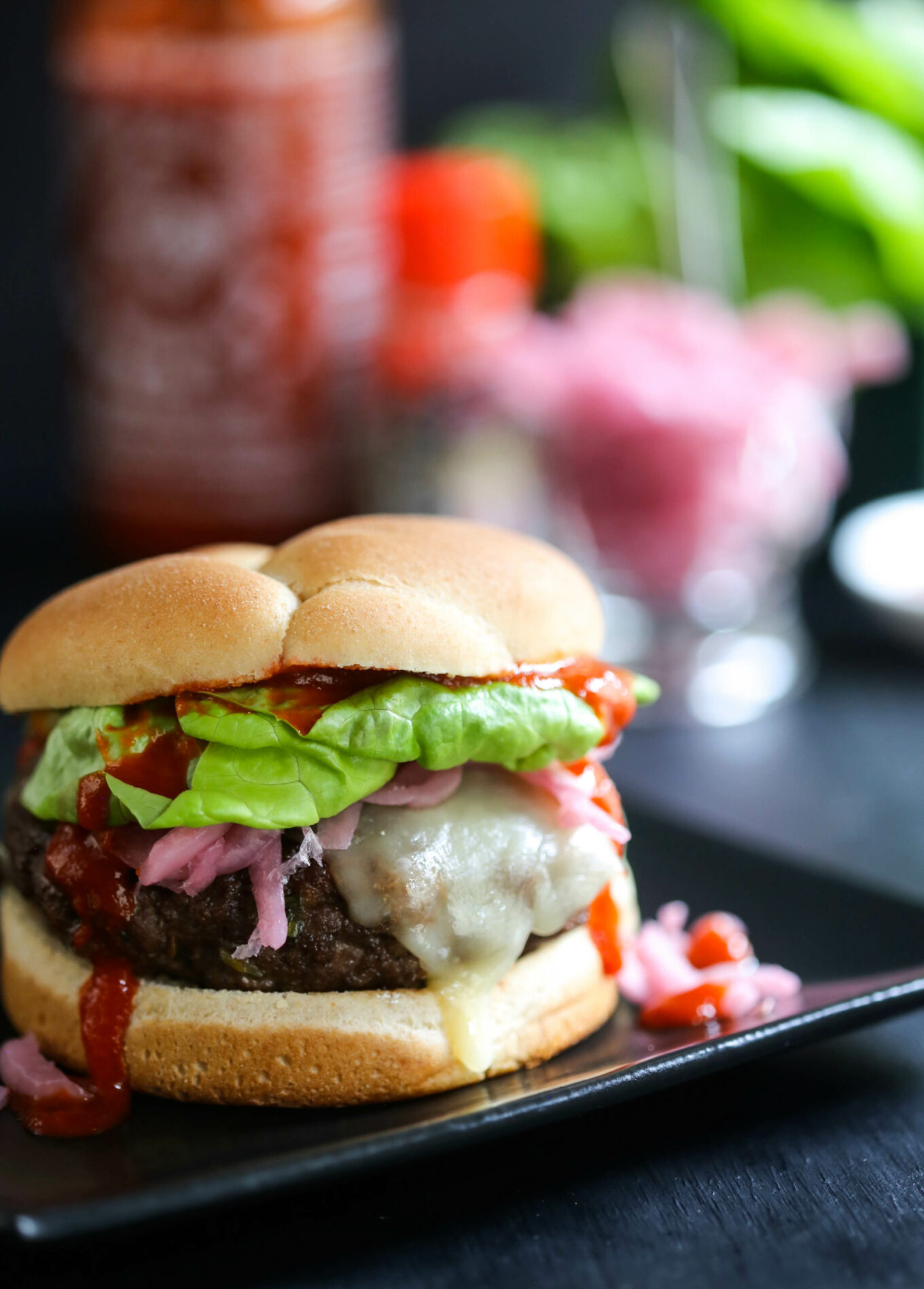 korean barbecue burger with pickled onions - Climbing Grier Mountain